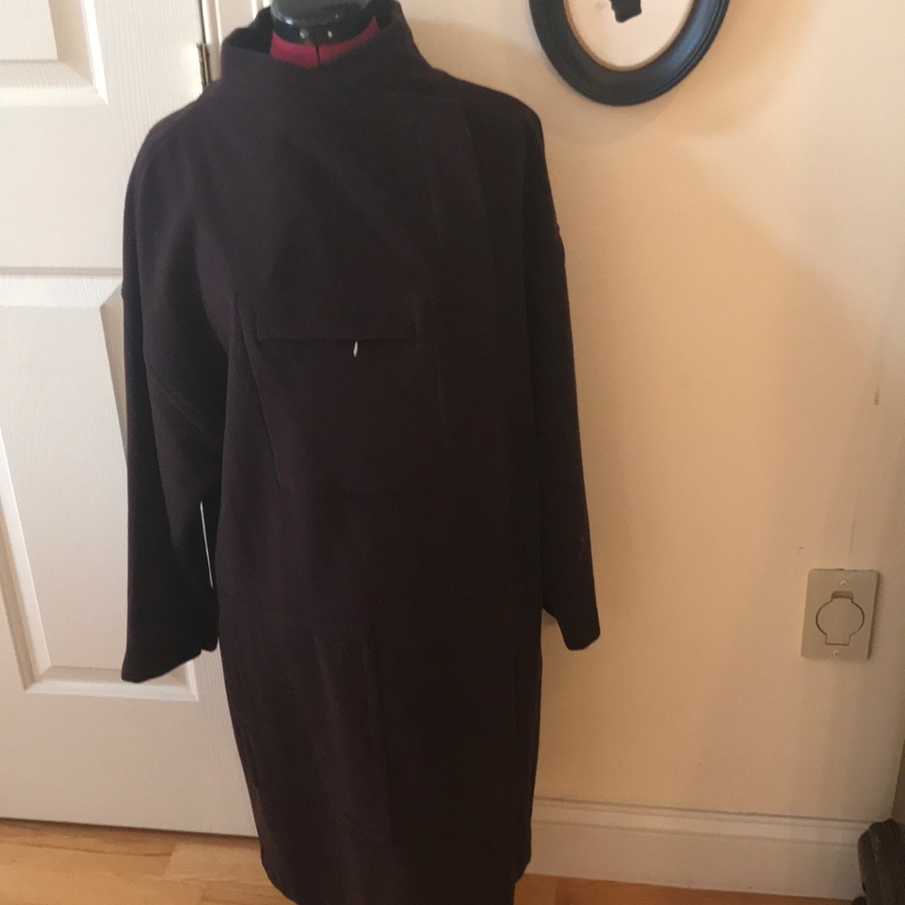 NEW MAN collection France size 6 unusual long jacket side button cranberry  NWT
